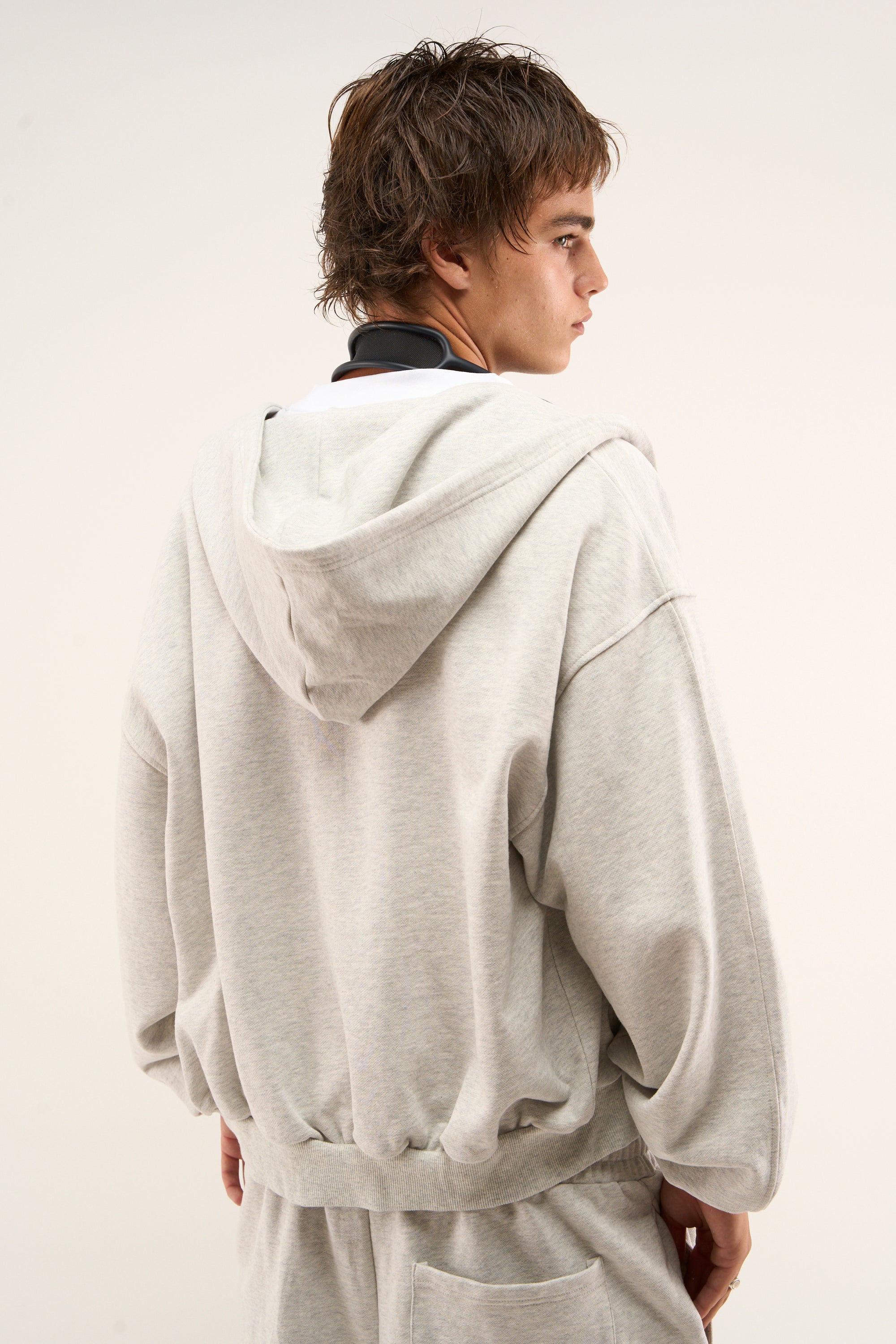 Logo Grey Melange Zipped Hoodie