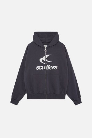 Scuffers Logo Zipped Hoodies Navy | ZRXWNEJ-32