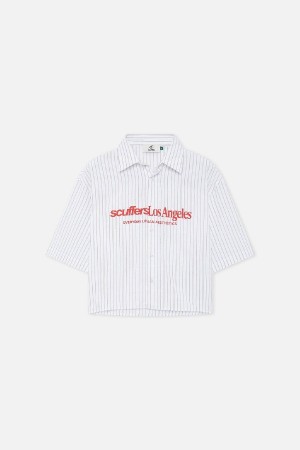 Scuffers Not LA Yet Pinstripe Shirts Ecru | CXLGSDO-86