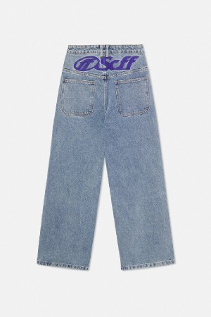 Scuffers Ripped Oversized Jeans Pants Washed Blue | QNCTSFK-28