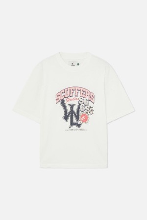 Scuffers SSS Stadium T-Shirts Ecru | IHWVFAD-74