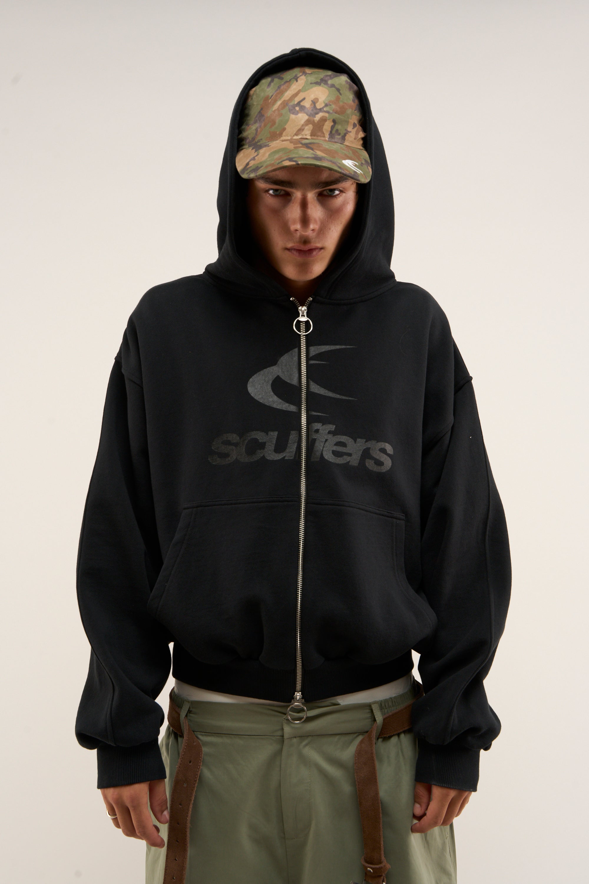 Logo Black Zipped Hoodie