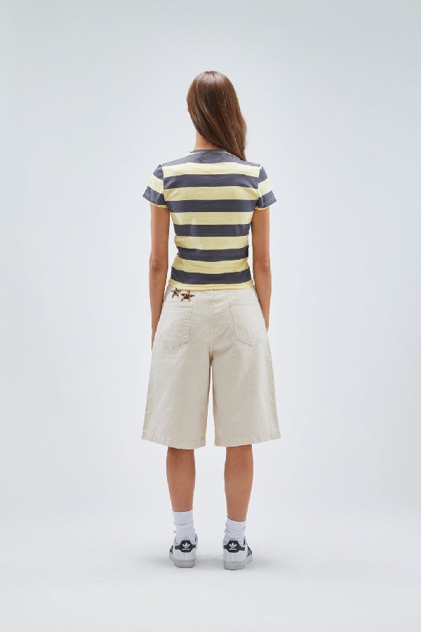 Scuffers Paris Top T-Shirts Yellow Striped | HKCUAVJ-75