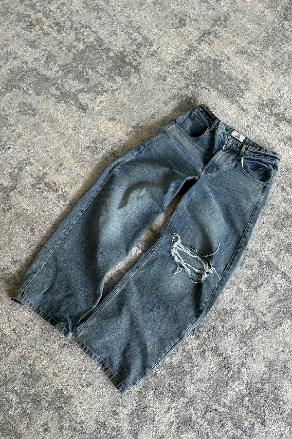 Scuffers Ripped Oversized Jeans Pants Washed Blue | QNCTSFK-28