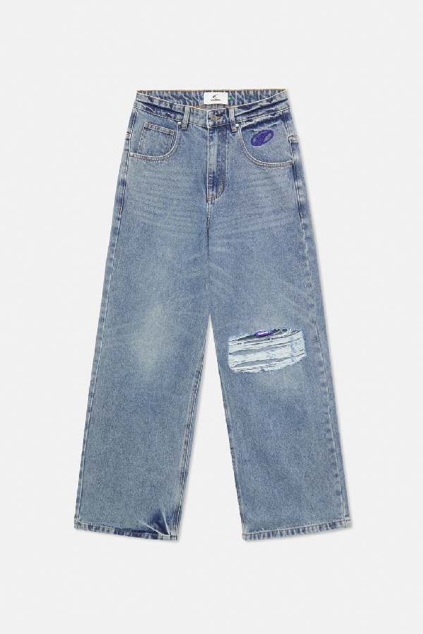 Scuffers Ripped Oversized Jeans Pants Washed Blue | QNCTSFK-28